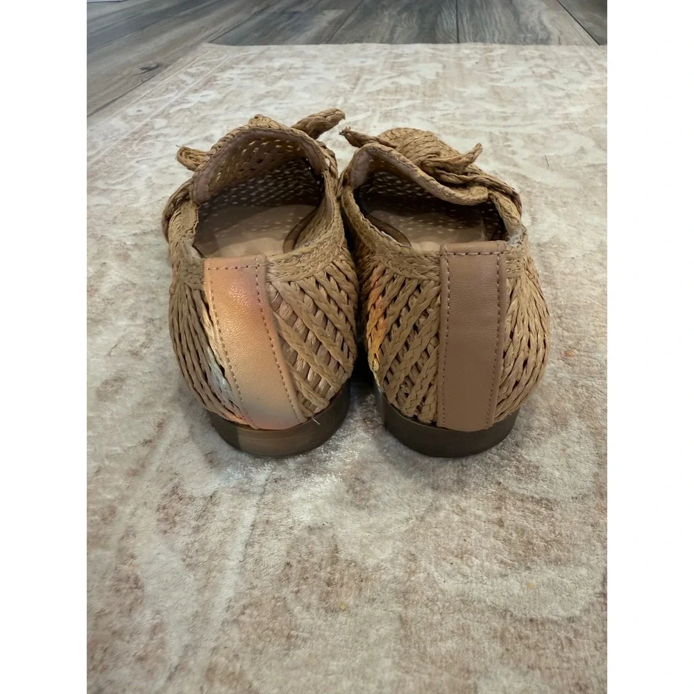 Charles David Raffia Woven Bow Loafers Tan Straw Slip On Flats Shoes 8